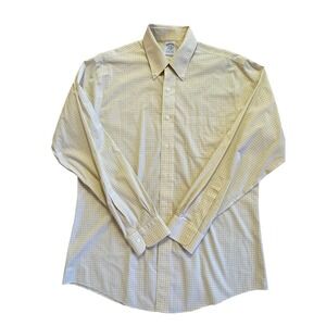 Brooks Brothers Slim Fit Non-Iron Stretch Shirt 16-35 Yellow Blue Tattersall